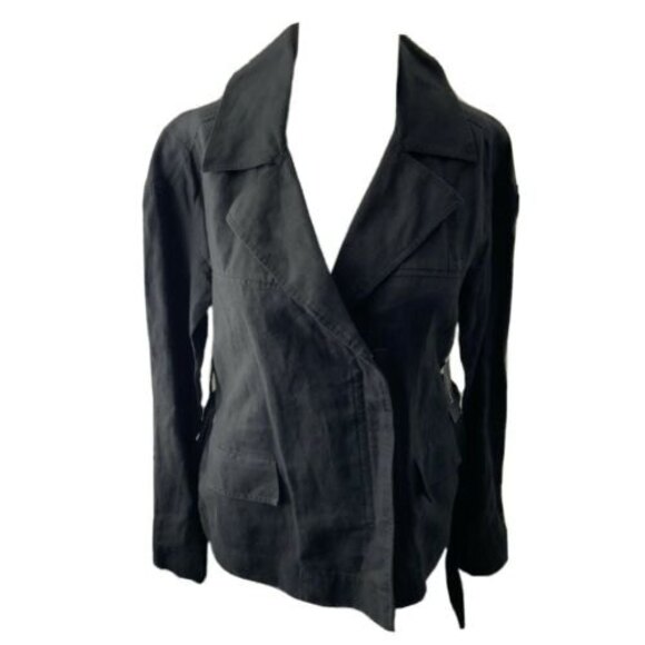 Lord & Taylor Linen Jacket Black Lightweight V-neck Belted XS - Picture 10 of 10